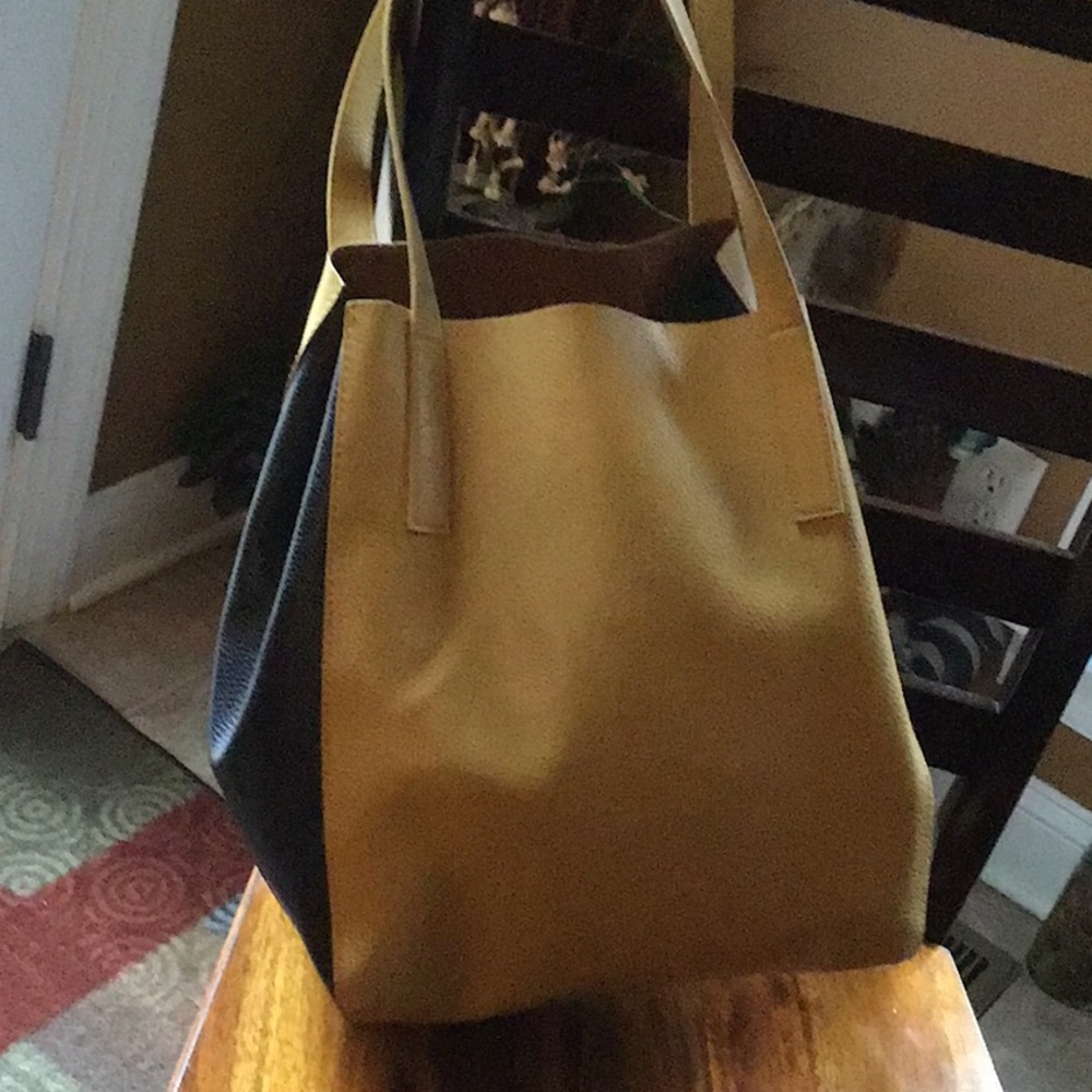 Lp Blue yellow & black tote faux leather